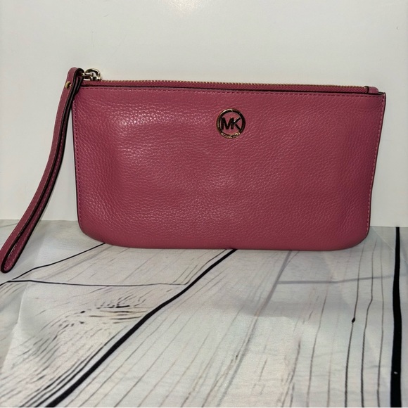Michael Kors Fulton Zip Wallet Pink Large Leather - Picture 1 of 9
